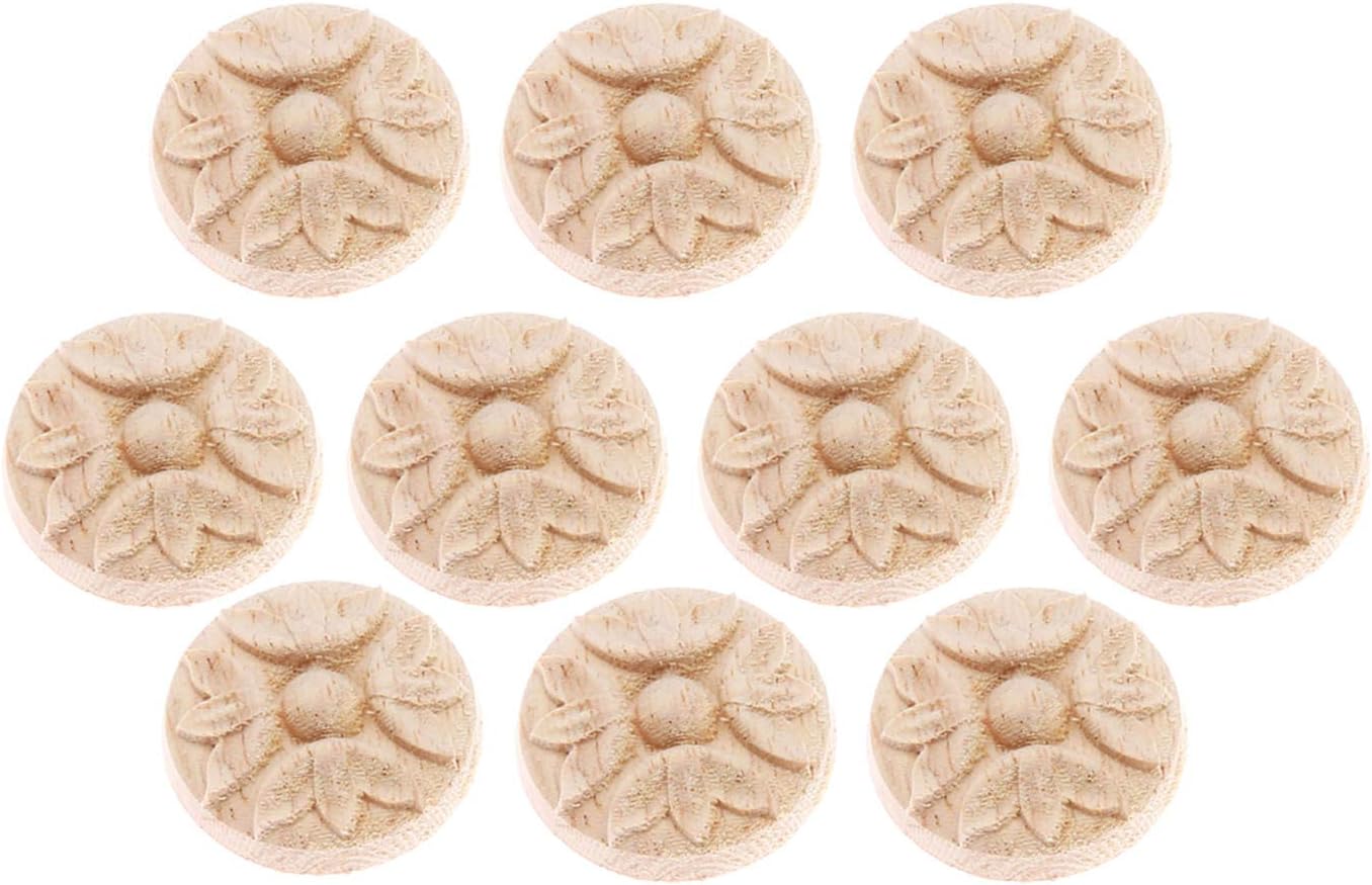 MUXSAM10Pcs 3cm Round Wood Carved Applique Frame Onlay Cabinet Furniture Decoration Unpainted