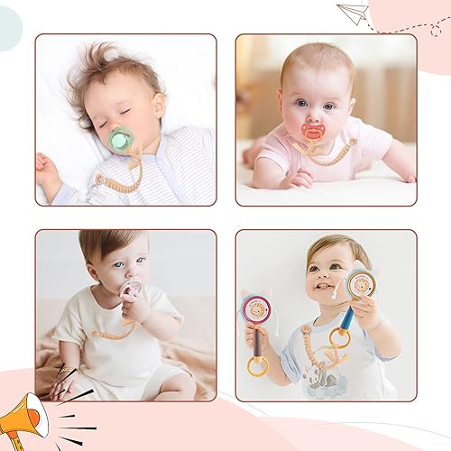 Miniatura 3 de Clip para chupete para niños y niñas, correa de soporte para chupete, estilo bohemio, arcoíris, clips de madera, hechos a mano, de algodón trenzado,