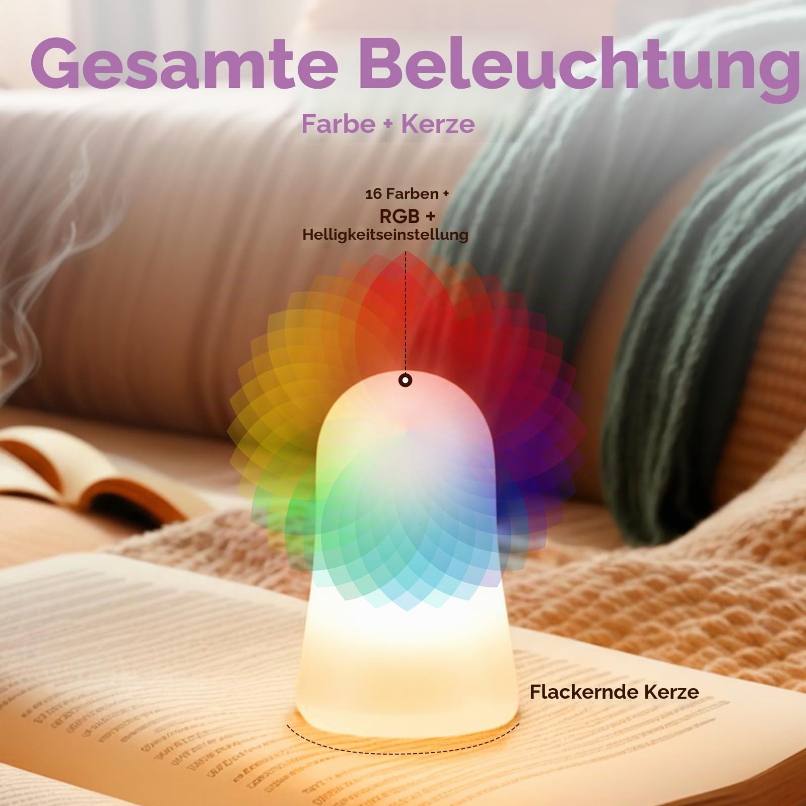 LED Teelichter RGB, 12er Pack, Mehrfarbig mit Warmweiß, Magnetische Aufladbare Basis, Fernbedienung, Ladestation, 5x5x25 cm
