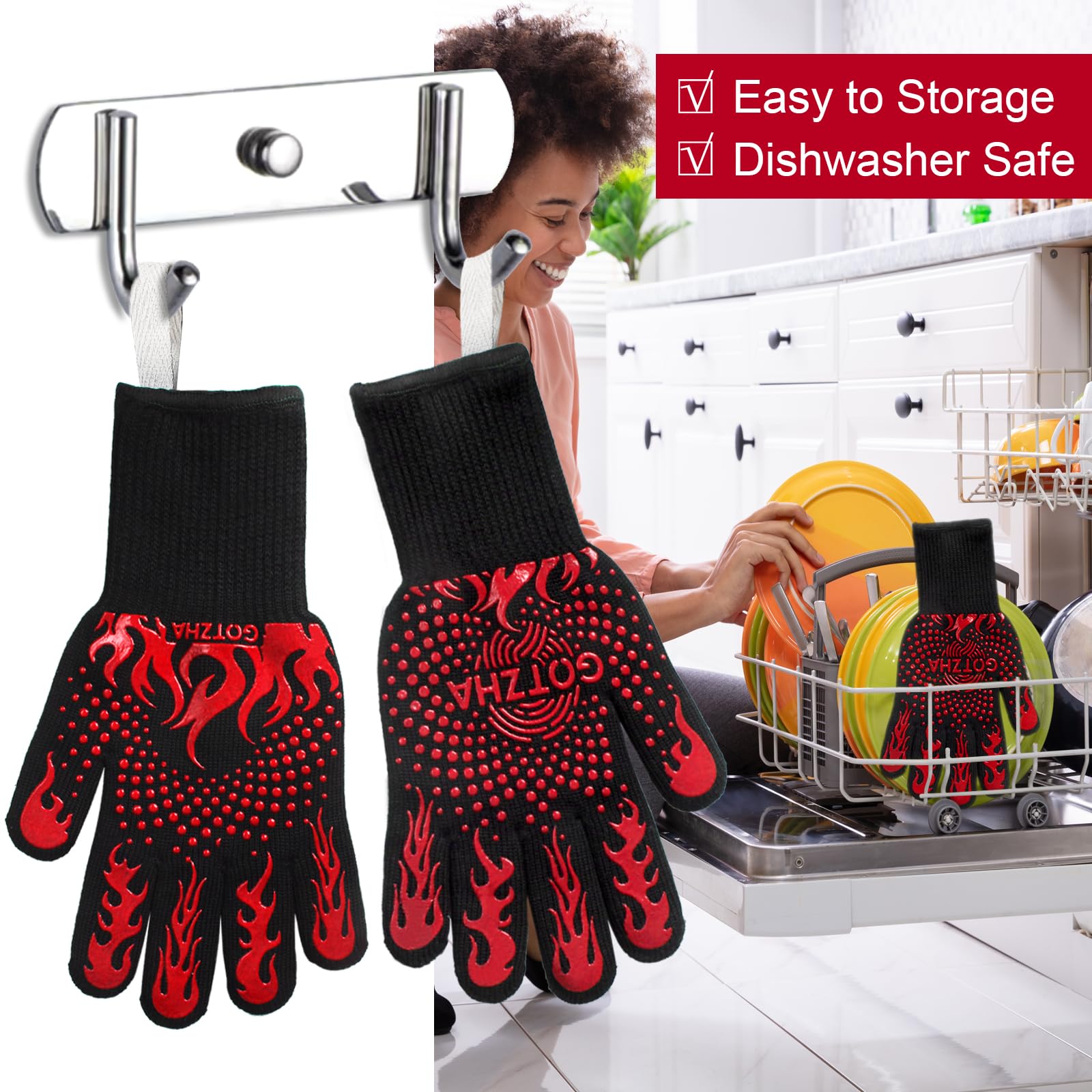 Gants De Barbecue Résistants à 800°C - Antidérapants, Longue Manche - Pour Cuisson, Four, Fumoir - 4