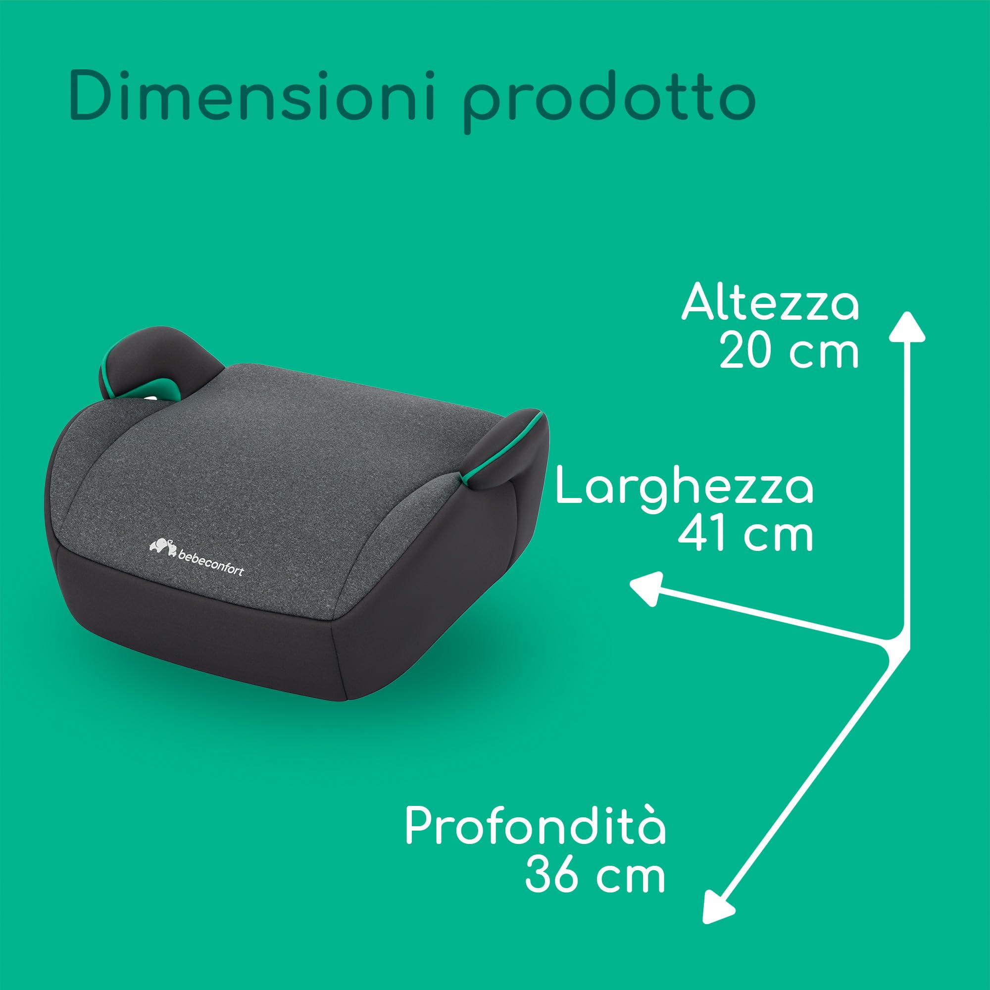Bebeconfort Manga i-Safe Rialzo Auto, Alzatina auto per bambini 128-150 cm, Seggiolino leggero e compatto, Tinted Graphite