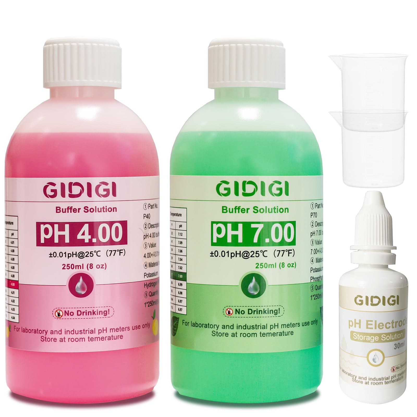 pH Meter Calibration Solution Kit,Includes pH 4.00, 7.00 and pH Electrode Protection Solution,pH Calibration Buffer Solution 250ml*2,pH Probe Storage Solution 30ml*1, pH Meter Accessories