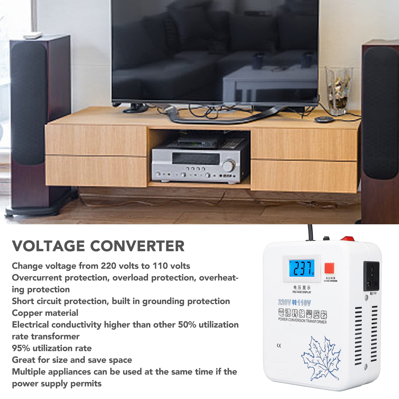 Luqeeg Convertidor de Tensión de 220V a 110V, Transformador Buck AC 1 Fase Convertidor Reductor de Voltaje Transformador de Conversión de Potencia para Electrodomésticos (1000W)