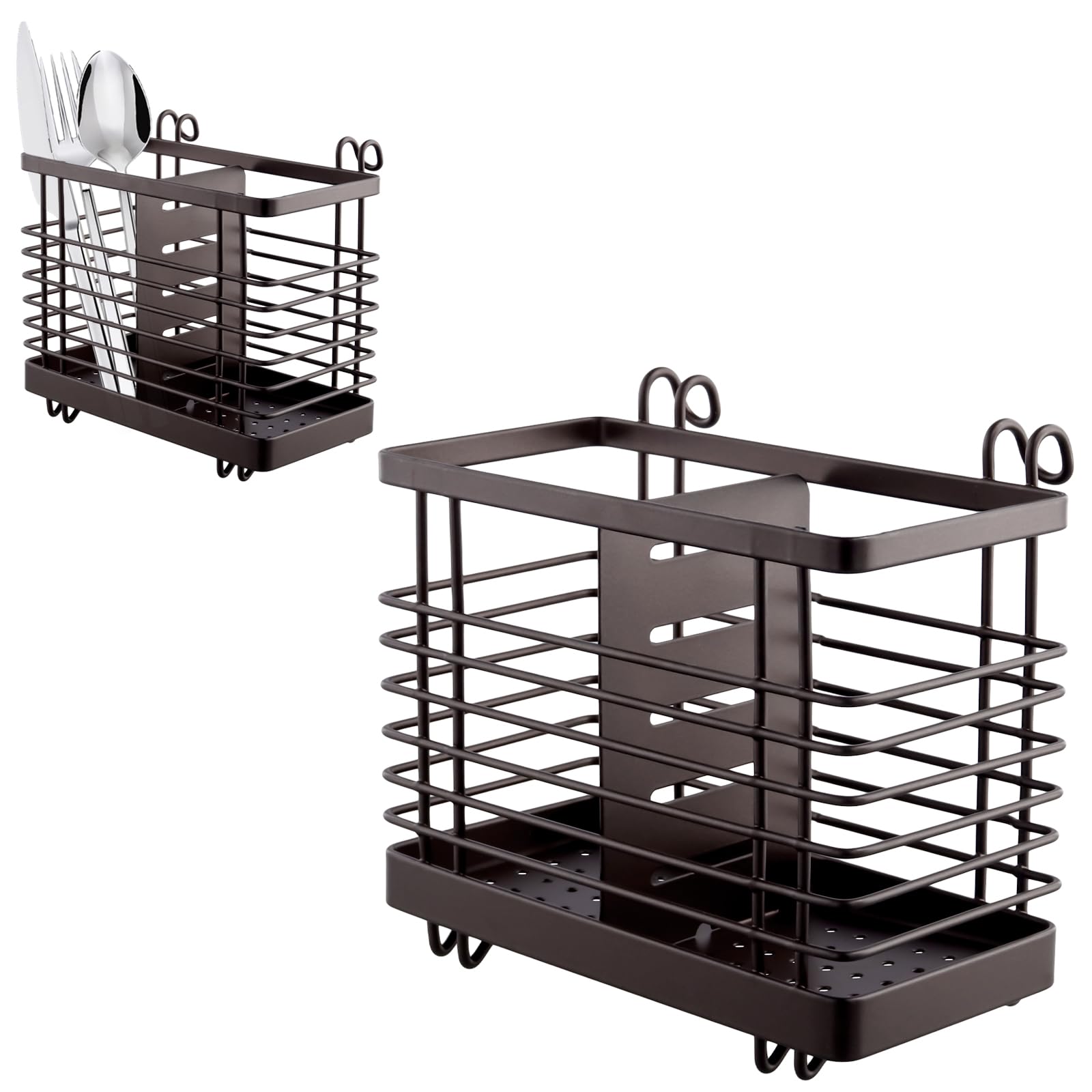 MOUYAT 2 Pack Cutlery Rack Drainer, Cutlery Drainer for Sink, Kitchen Utensils Holder, Rust Proof Sink Utensil Drainer for Kitchen Accessories