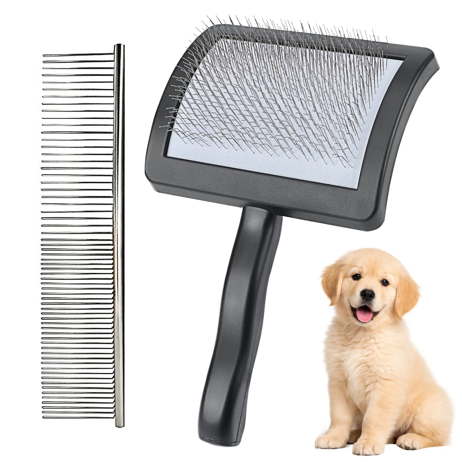 Senlwod 2 PCS Slicker Brush for Dogs & Pet Comb,Professional Dog Grooming Brush for Dogs Plastic Handle with Extra Long Pins to Effectively Remove Tangles, Knots and Mats（Black)
