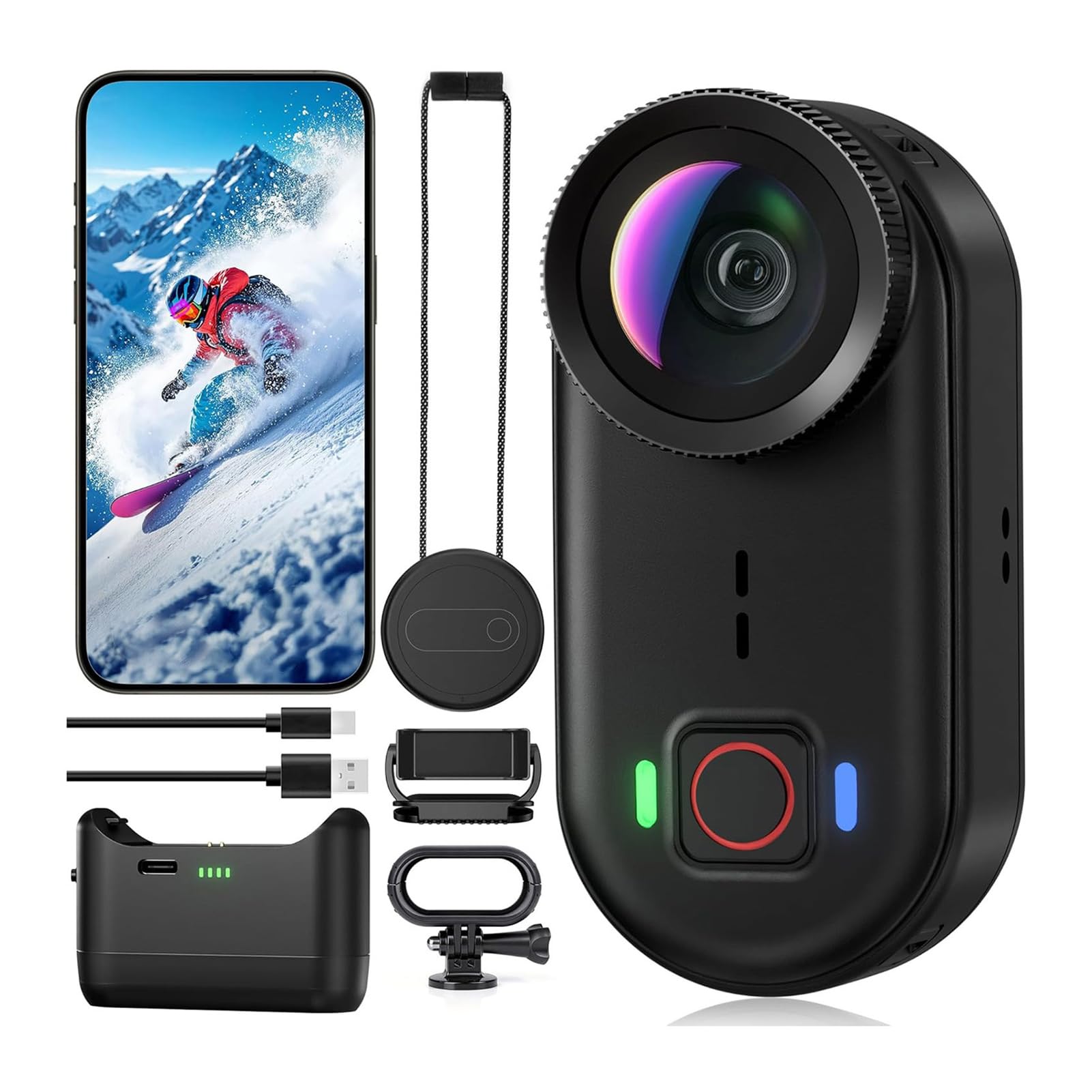 Caméra d'action au Pouce 4K, Portable Magnétique étanche à l'eau