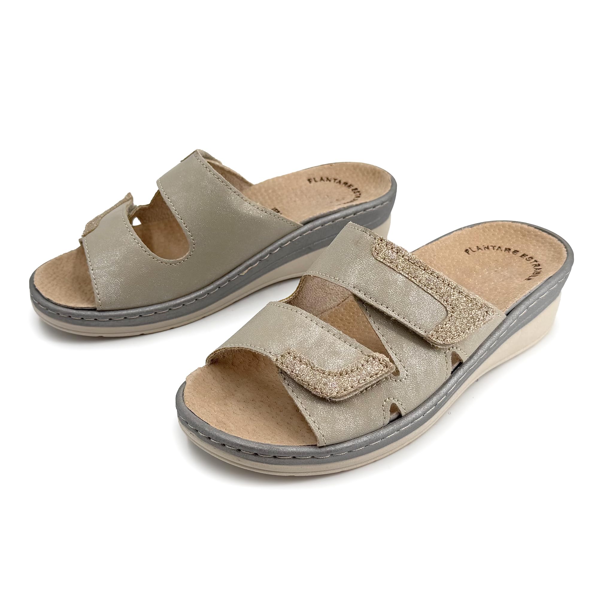 JOMIX Ciabatte Donna Ortopediche con Strappo Pantofole Estive Anatomiche Ergonomiche Plantare Estraibile in Vera Pelle Sandali Comidi Regolabili con Zeppa per Anziana e Piedi Sensibili
