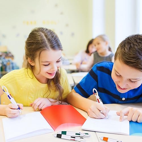 Miniatura 4 de TecUnite 15 bolígrafos retráctiles multicolor, 4 bolígrafos de color neón en uno con llavero de hebilla en la parte superior para suministros