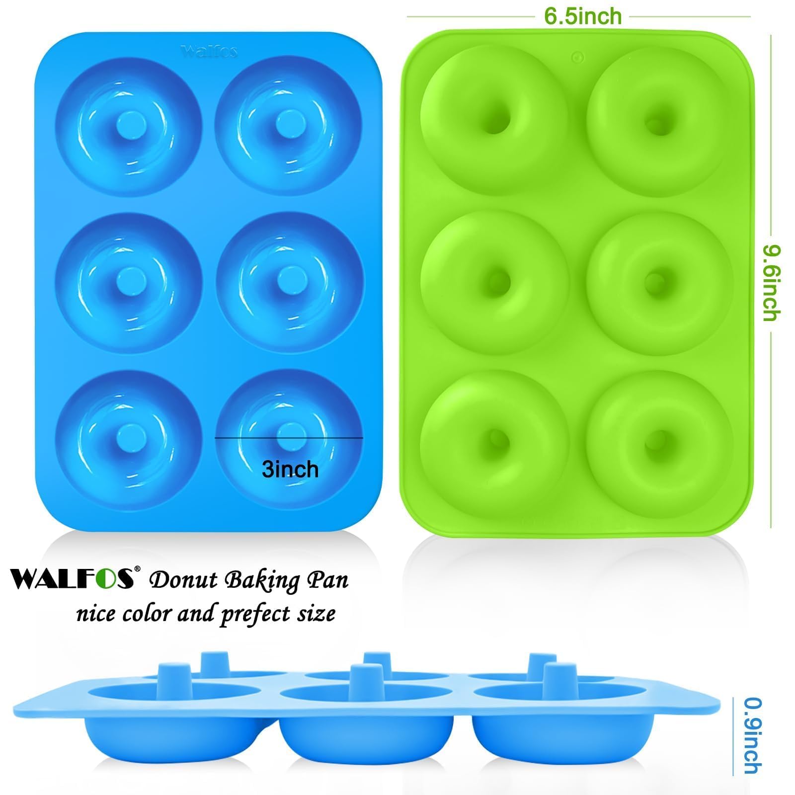 Walfos Antihaftbeschichtete Donutform zum Backen, Silikon-Donut-Form, BPA-frei, perfekte Donut-Kuchen, Kekse, Bagels, spülmaschinenfest, 3er-Set