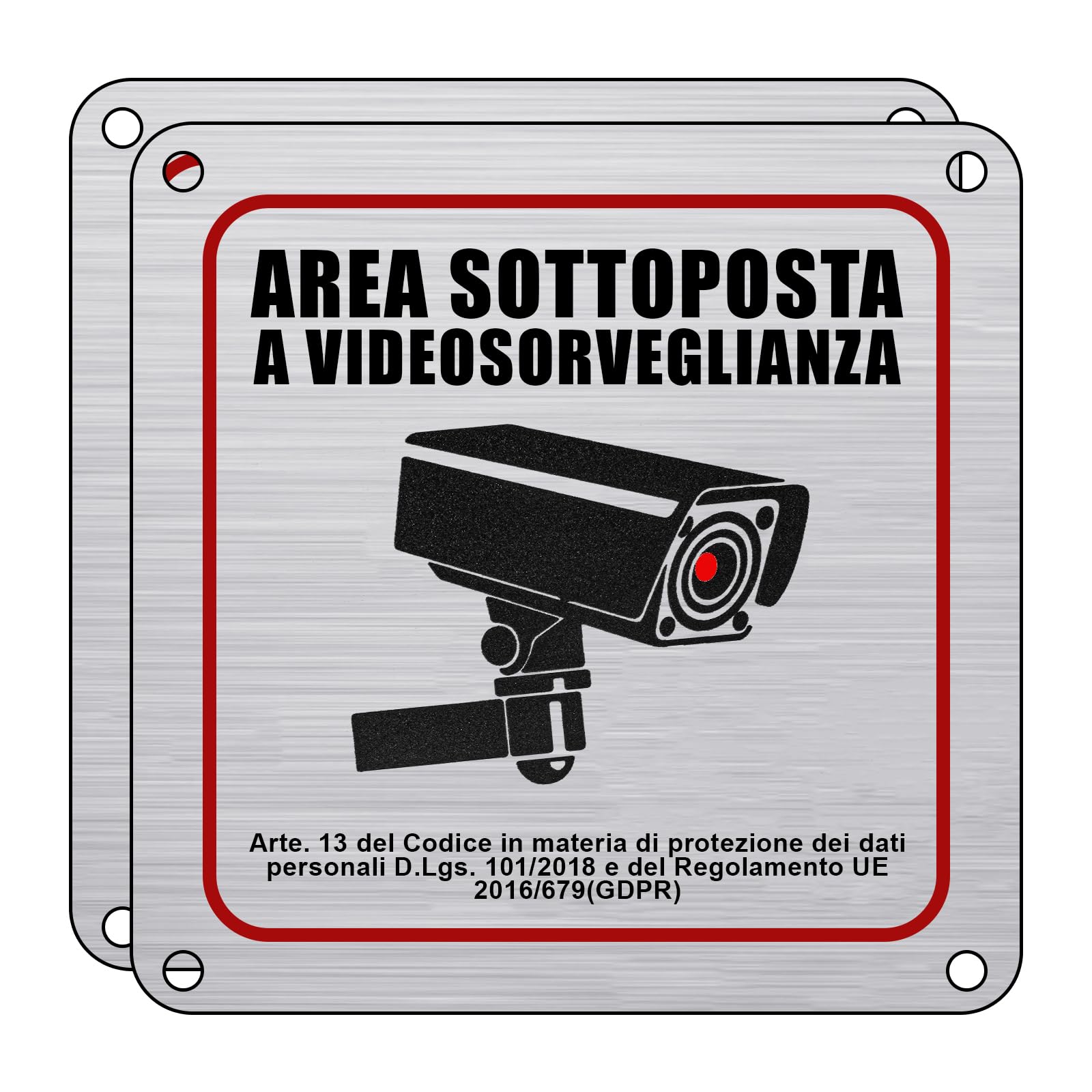Flintronic 2 carteles de área de videovigilancia de aluminio, 15 x 15 cm | Cartel de metal con aviso GDPR, con adhesivo 3M y agujeros perforados, para casa y tienda, interior y exterior