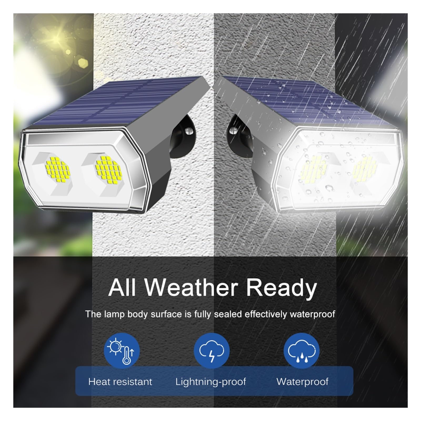 Solar LED Lights Outdoor 48 LED Wodoodporna Bezprzewodowa Lampa Ścienna Street Spotlight Krajobrazowy 3 Tryby Wodoodporna Dekoracja Ogrodowa Super Jasny(1PC-Warm)