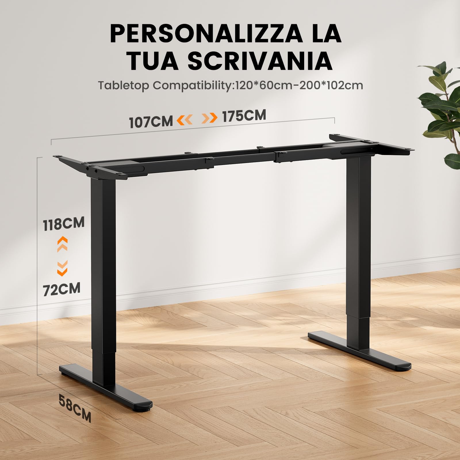 ErGear Scrivania Regolabile in Altezza da 70-115 cm, con 2 Motori & 4 Memoria, Solo Telaio per Scrivania da Piedi, Nero