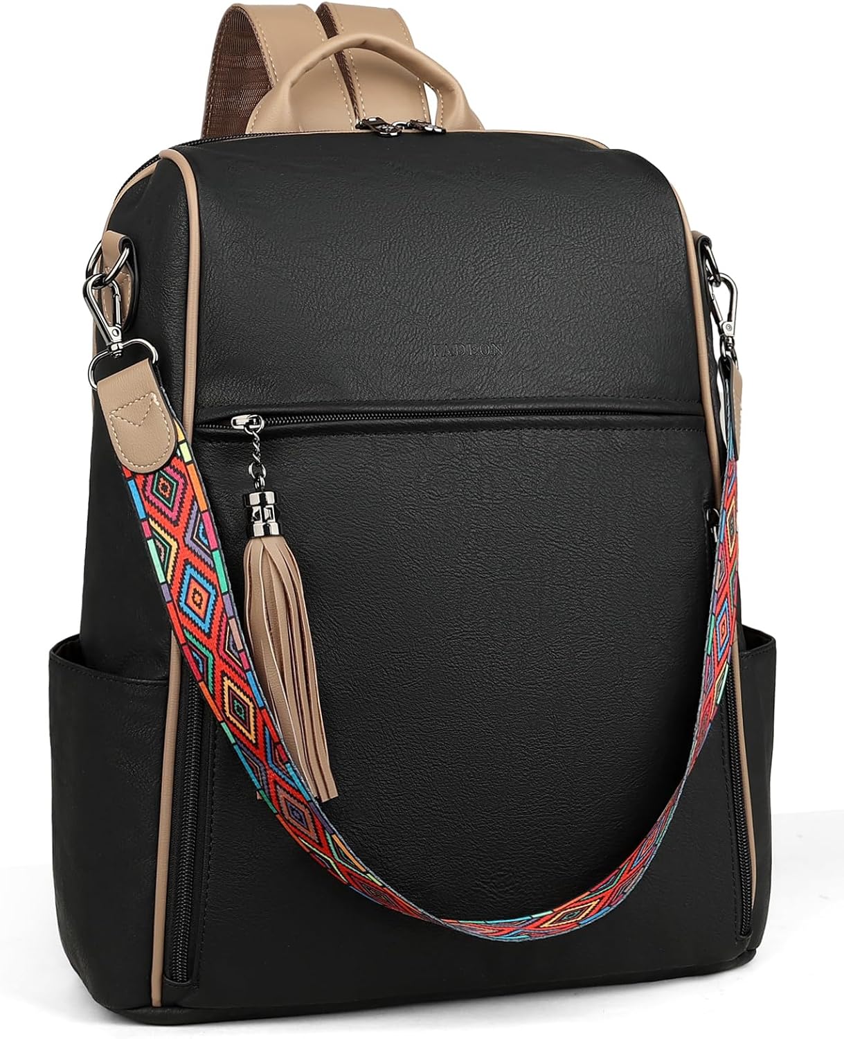 FADEON Leather Laptop Backpack for Women Designer 15.6 inch PU Laptop Bag, Ladies Travel Computer Work Backpack Black - Image 6