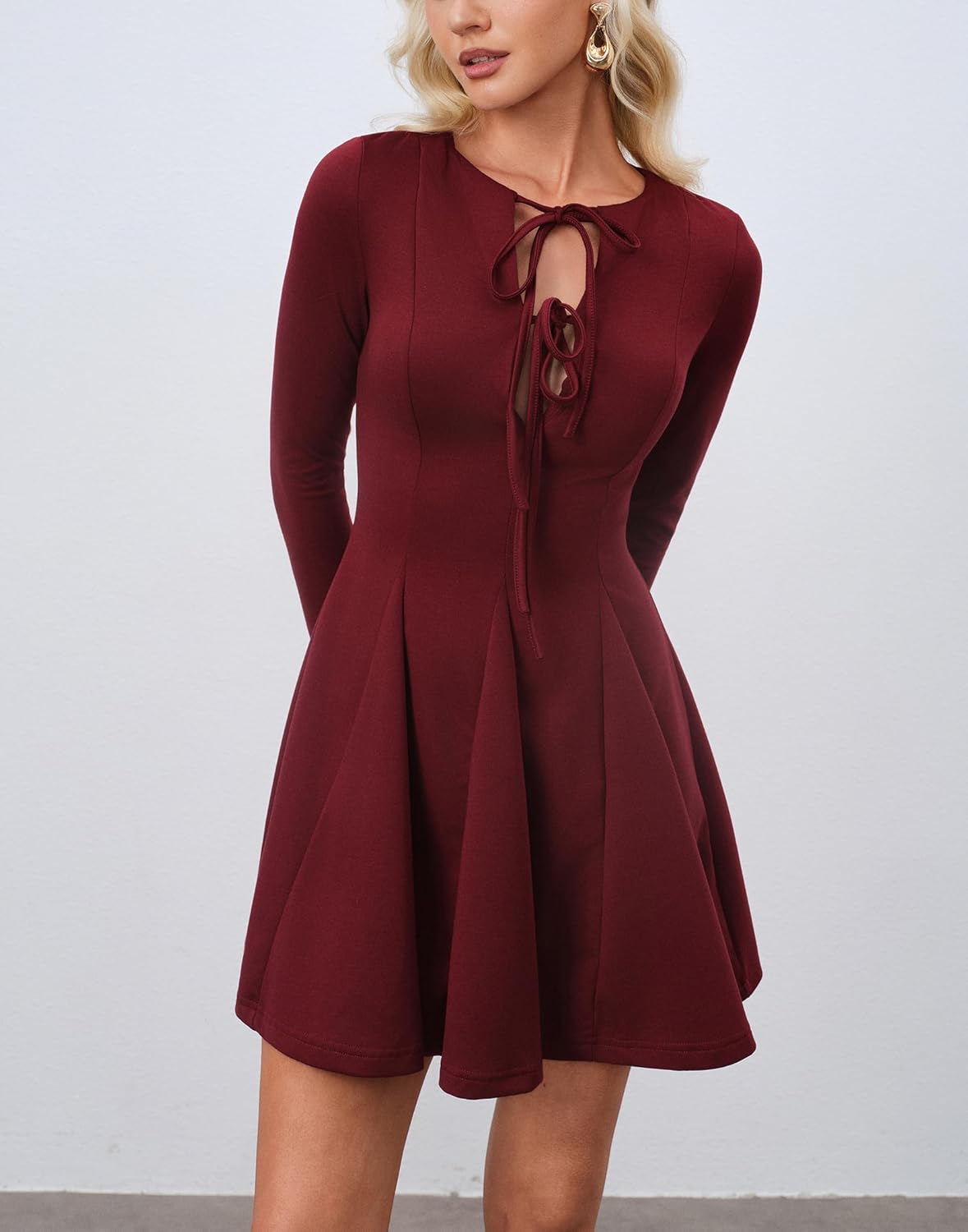 HYPERFIRE Women's Short Long Sleeve Flowy Dress A Line Cocktail Dresses Going Out Party - Image 5