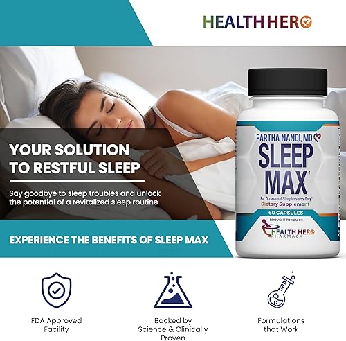 Miniatura 2 de Sleep Max - Ayuda natural para dormir Magnesio, GABA, 5-HTP y taurina Suplemento para sueño REM y sueño profundo sin melatonina Ayuda a base de