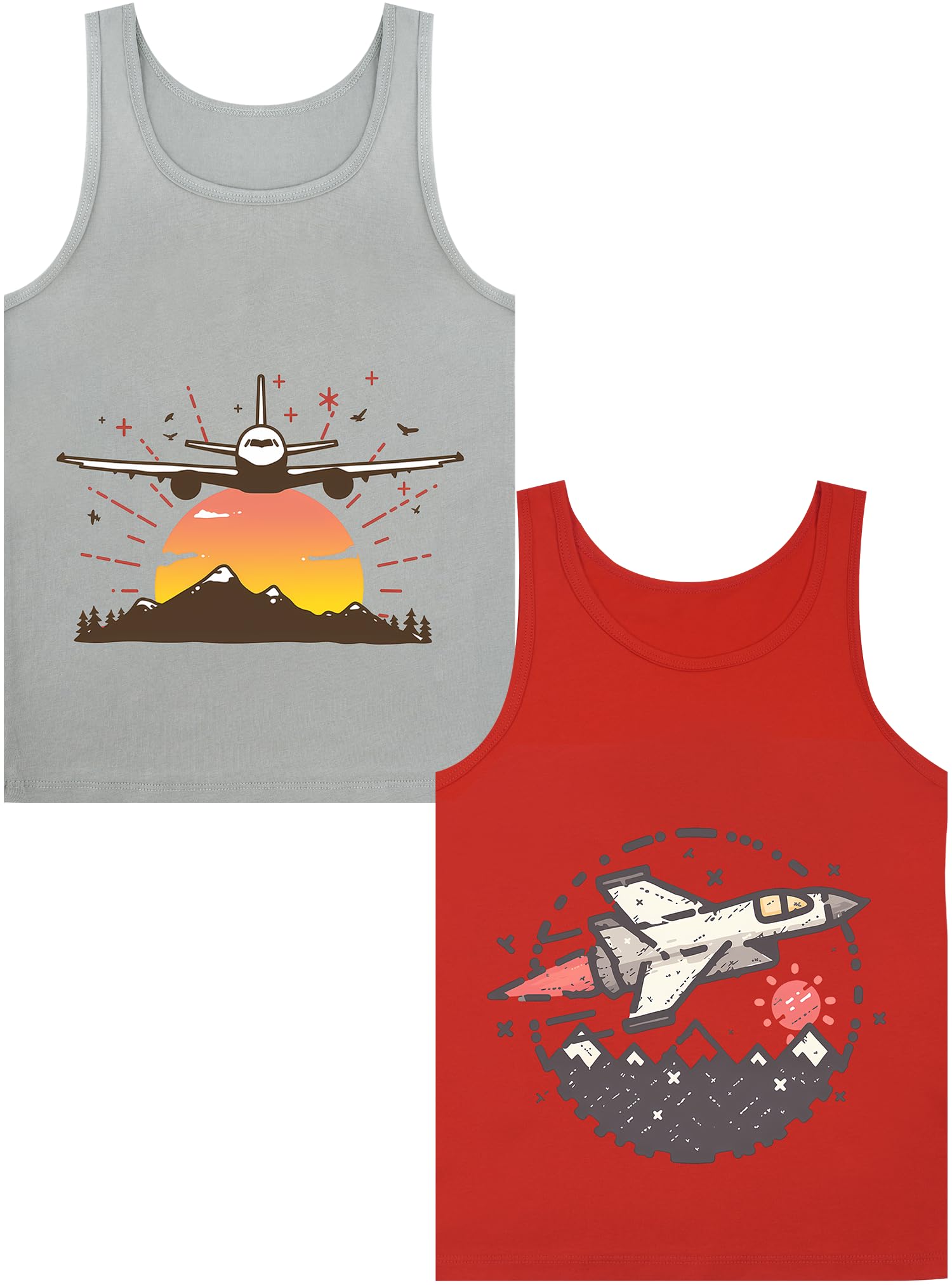 Boys Tank Top 100% Combed Cotton Tagless Cute Design Colorful 2-Pack 2T-16Y