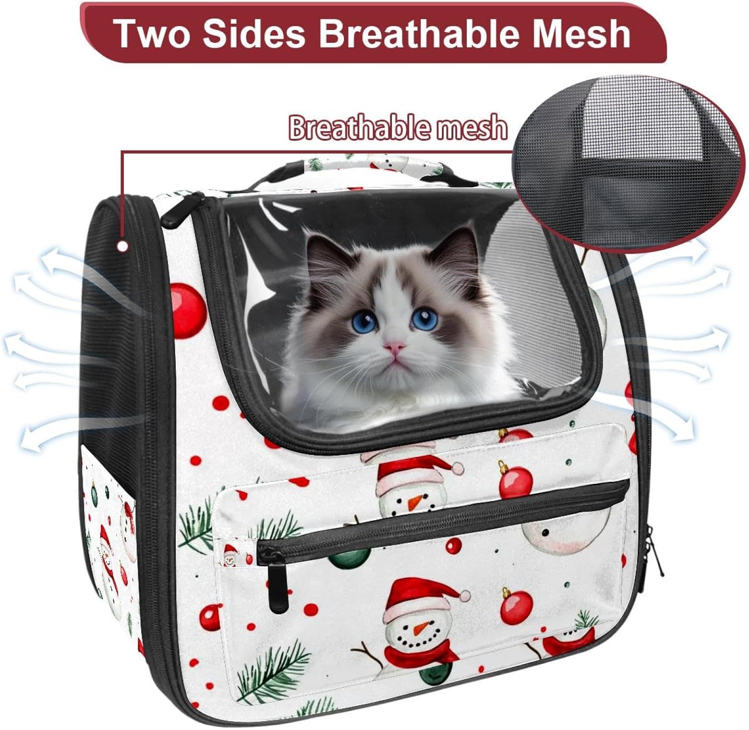 Merry Christmas Snowman Pet Carrier Airline Approved Soft Sided Portable Cozy Travel Pet Bag, Car Seat Safe Carrier for Cats and Dogs