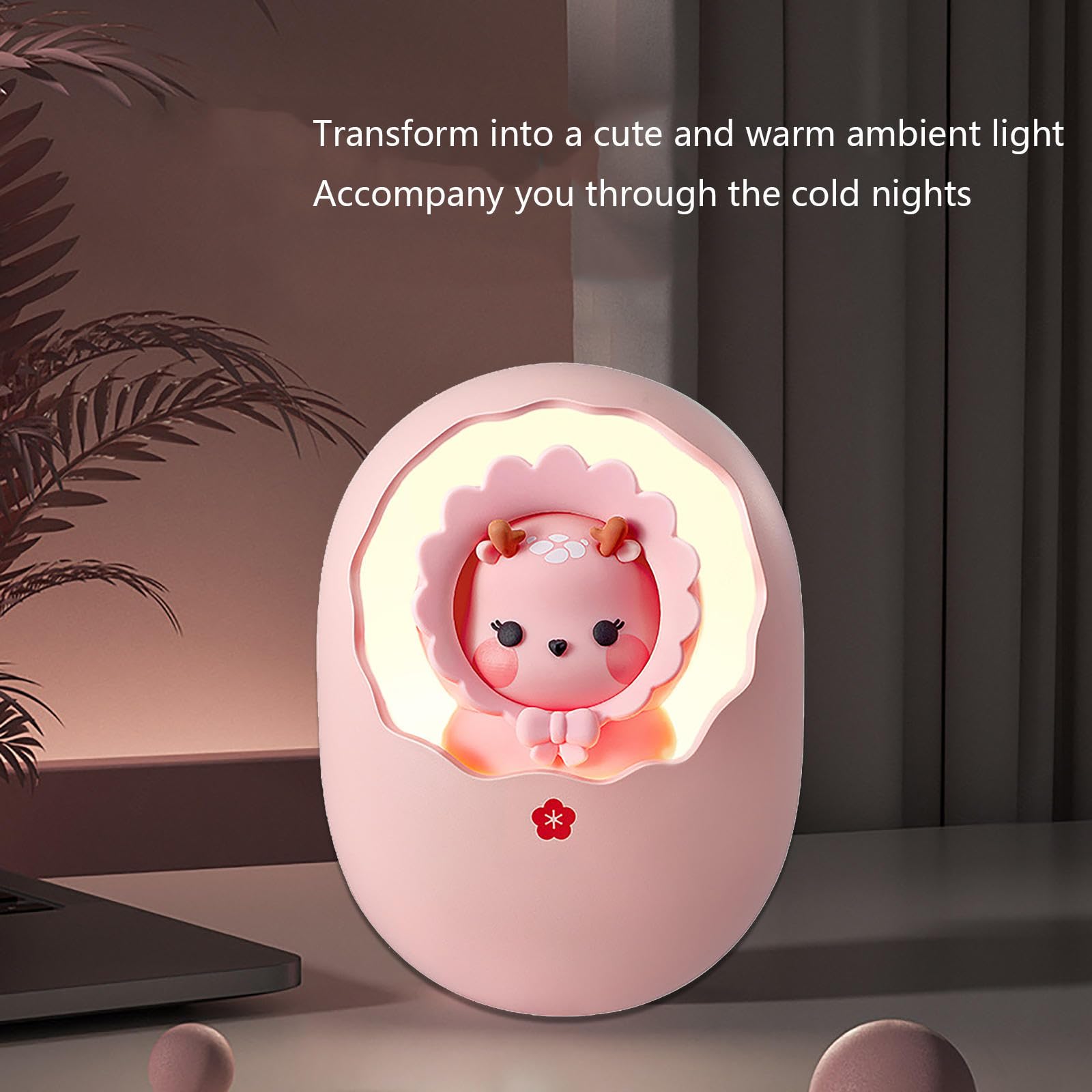 Scaldamani Elettrico a Forma di Carino con Power Bank, luci notturne 3 in 1, scaldamani 6000 mAh/USB-C/2 Livelli di Calore Fino a 140 ℉ per Lavoro Invernale, Campeggio, Pesca