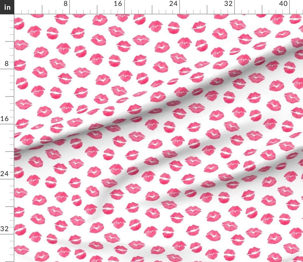 Spoonflower Fabric - Kiss Lips Watercolor Love Valentines Pink White Valentine Kisses Lip Printed on Petal Signature Cotton Fabric by The Yard - Sewing Quilting Apparel Crafts Decor