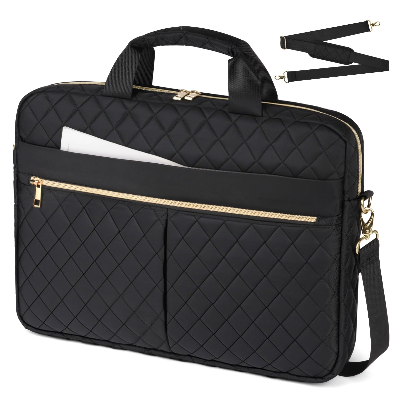 Bolso Portatil Mujer 15,6 Pulgadas Maletin Portatil, Impermeable Portátil Bolso con Correa Ajustable, Portadocumentos Mujer Bolso Ordenador Portatil para Trabajo Oficina Universidad Negro