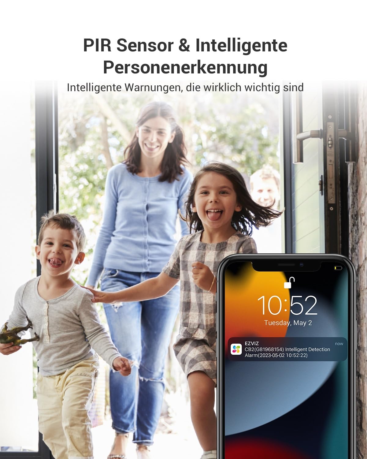 EZVIZ Akku WLAN Überwachungskamera Innen, 2MP Kabellose IP Kamera mit 2000mAh Batterie, PIR Personenerkennung, IR Nachtsicht, 2-Wege-Audio, Unterstützt SD-Karte bis zu 512 GB, CB2 schwarz