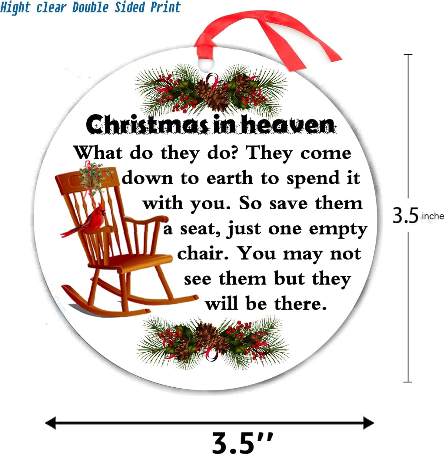 Christmas in Heaven Ornaments Memorial Poem Xmas Tree Hanging decorative Ornament - Image 3