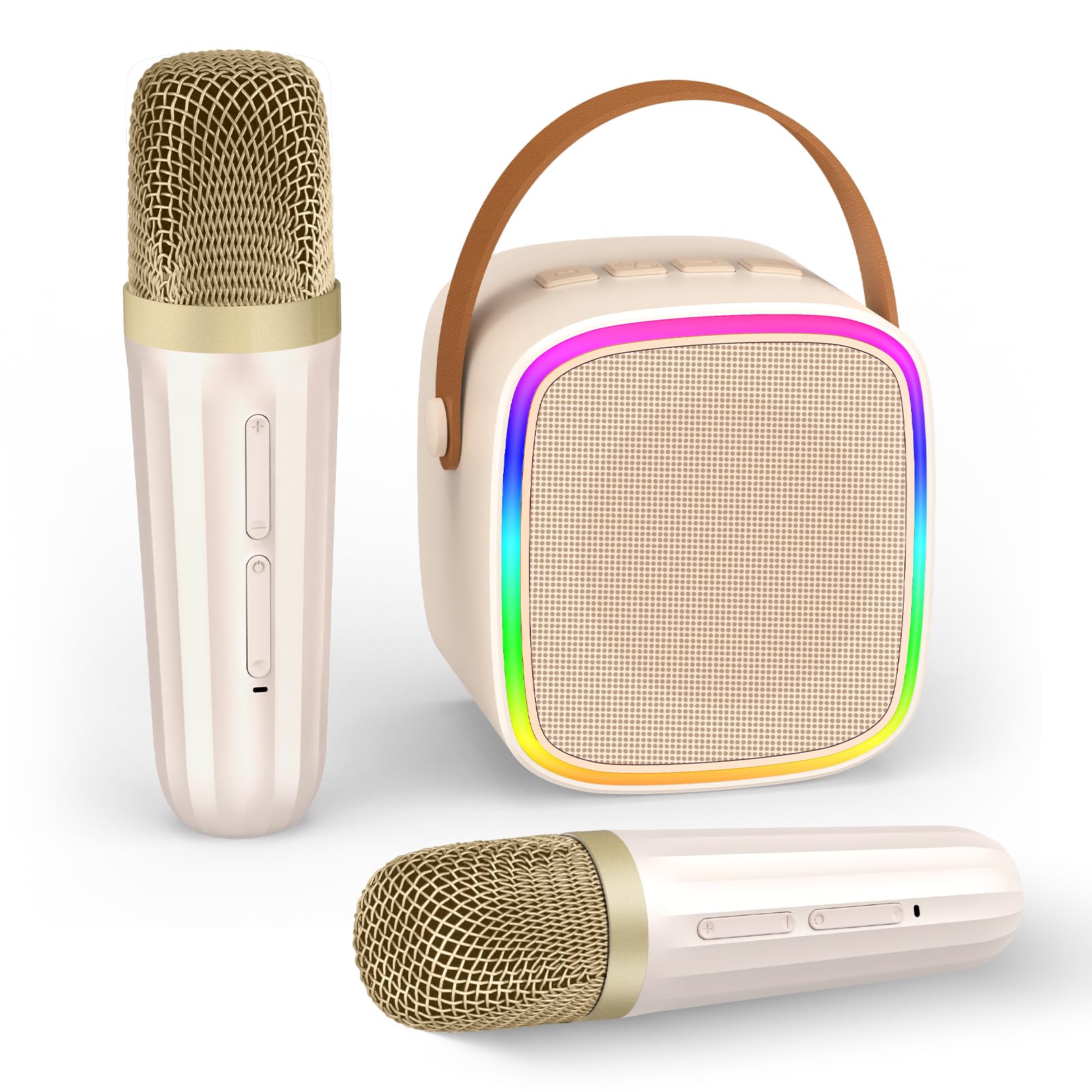 Texpot Karaoke Machine with 2 Wireless Microphones, Kids Toys Portable Bluetooth Speaker for Kids Adults Toddler, Christmas Girls Toys for 4 5 6 7 8 9 10 12 Year Old Birthday Gift Ideas (Beige)