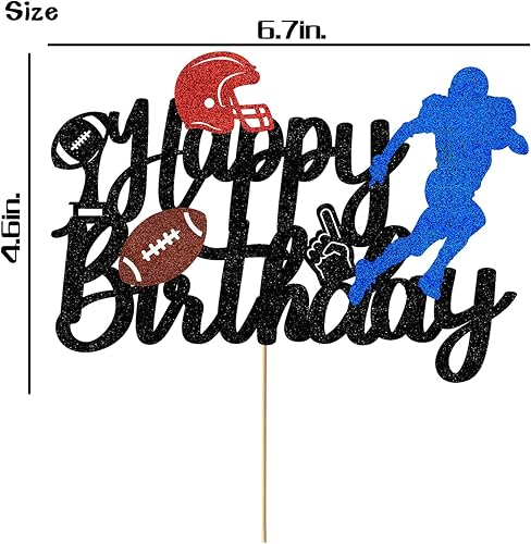 Miniatura 4 de Decoración para tartas de fútbol americano, decoración para niños y adultos, con purpurina para tocar, decoración de feliz cumpleaños, suministros