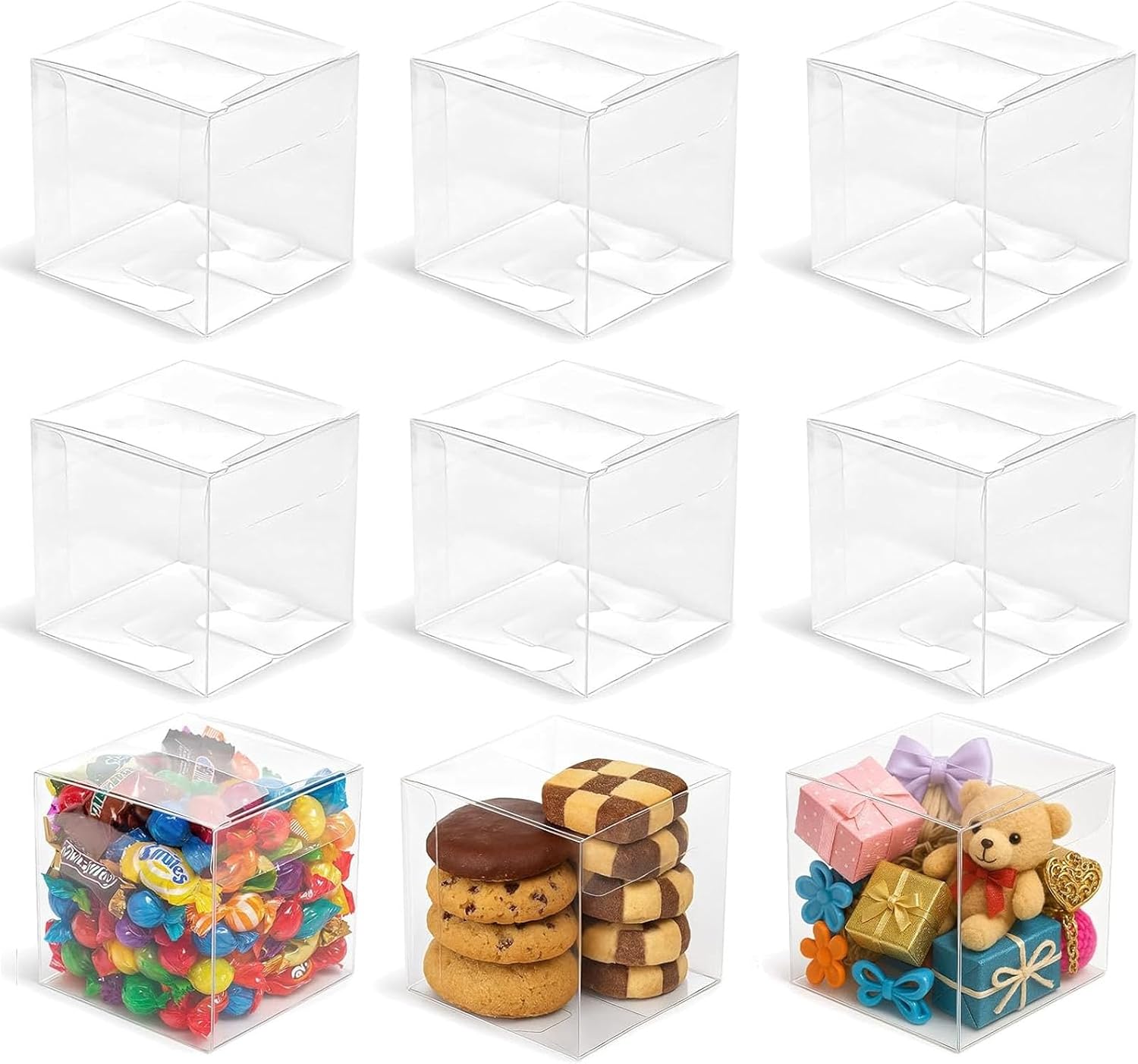 VGOODALL 45PCS Clear Boxes for Treats, 3 x 3 x 3 inches Transparent Cube Favor Boxes for Candy Chocolate Macaron Wedding Baby Shower