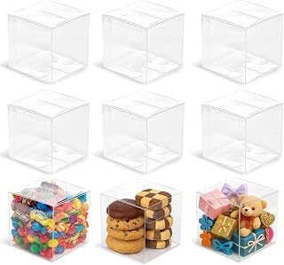 VGOODALL 45PCS Clear Boxes for Treats, 3 x 3 x 3 inches Transparent Cube Favor Boxes for Candy Chocolate Macaron Wedding Baby Shower