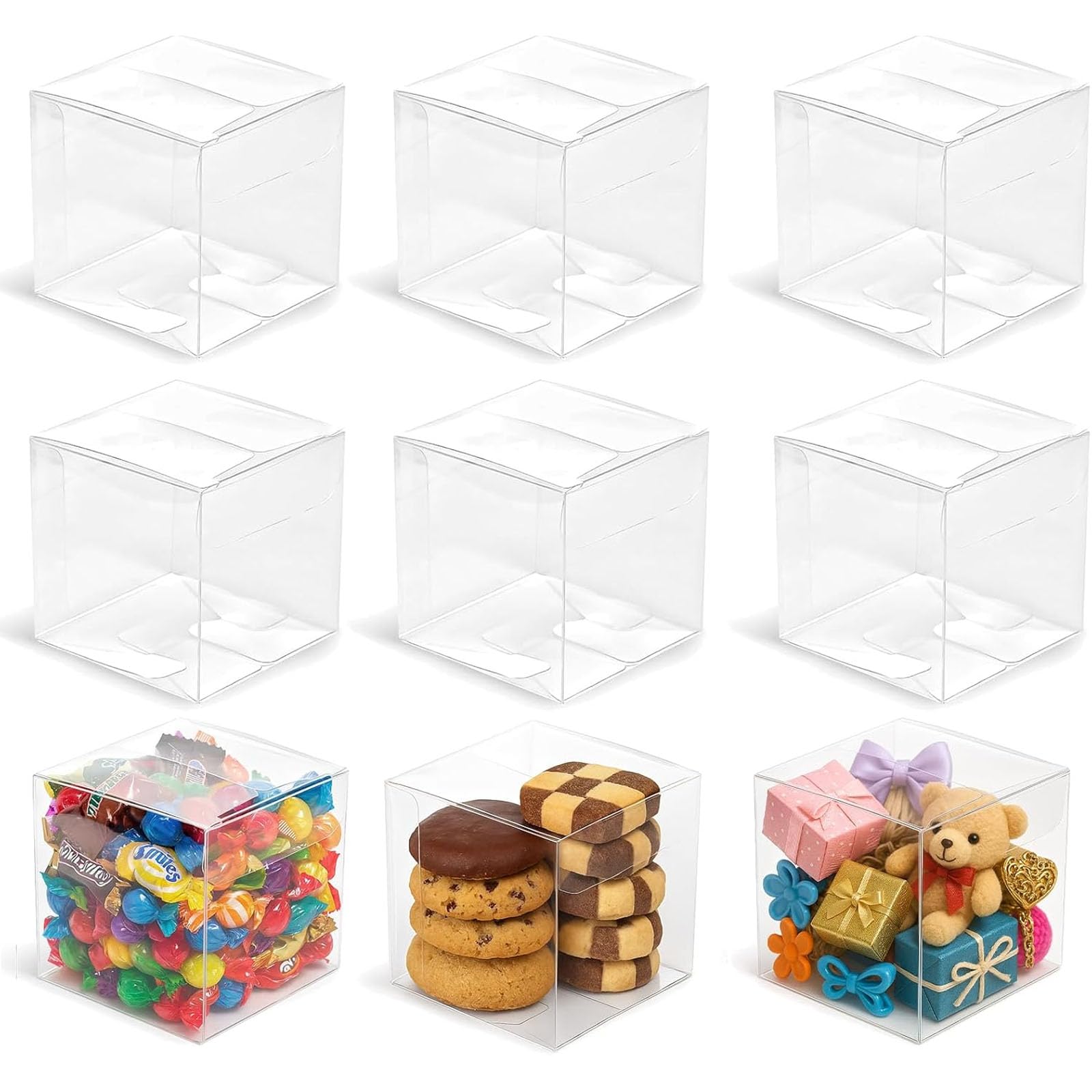 VGOODALL 45PCS Clear Boxes for Treats, 3 x 3 x 3 inches Transparent Cube Favor Boxes for Candy Chocolate Macaron Wedding Baby Shower