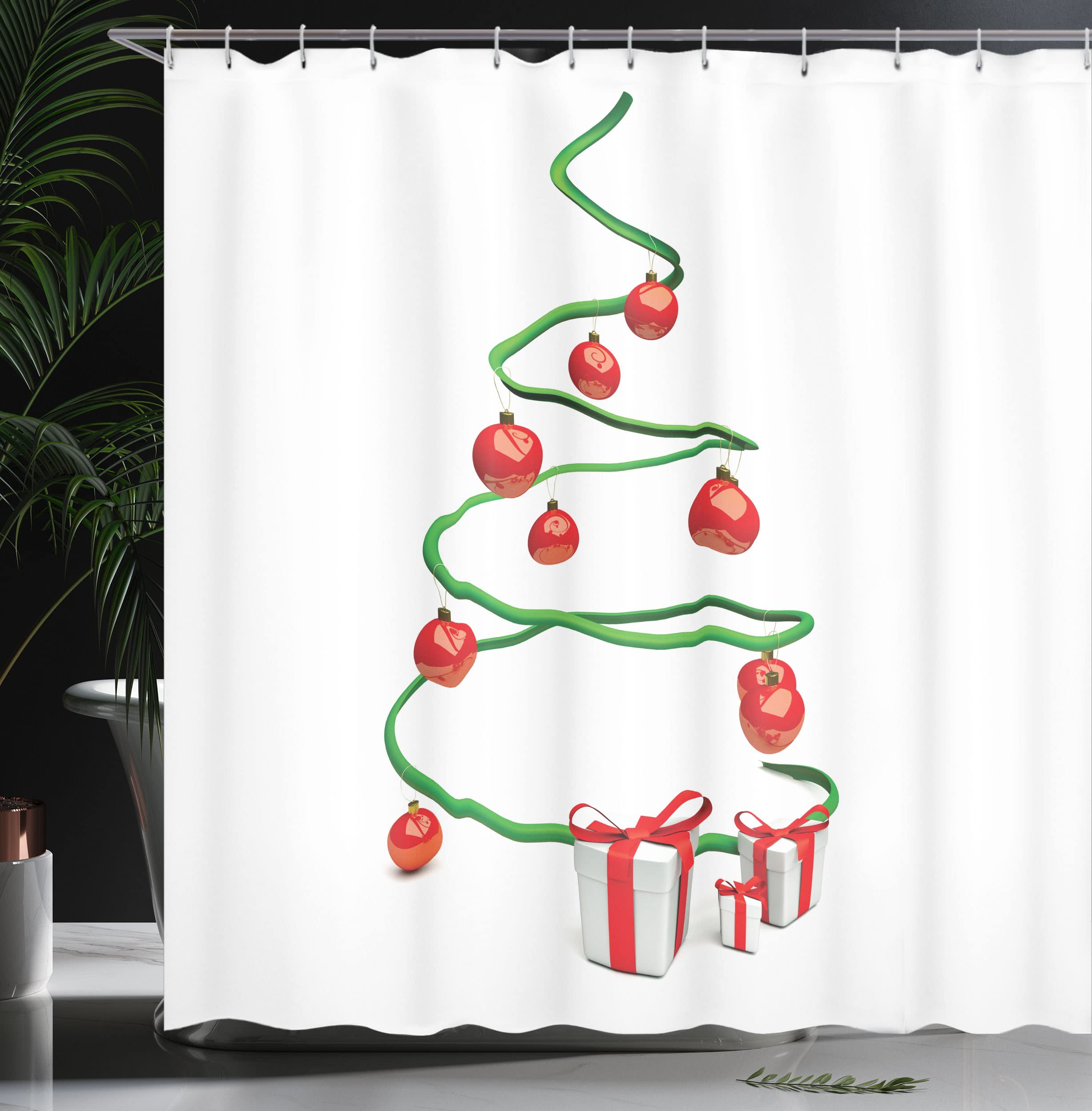 Tenda Da Doccia Natalizia GCTNBJL - 178x178 Cm - Foresta Di Pini Con Fiocchi Di Neve Dorati - Set Con Ganci - Rosso E Nero