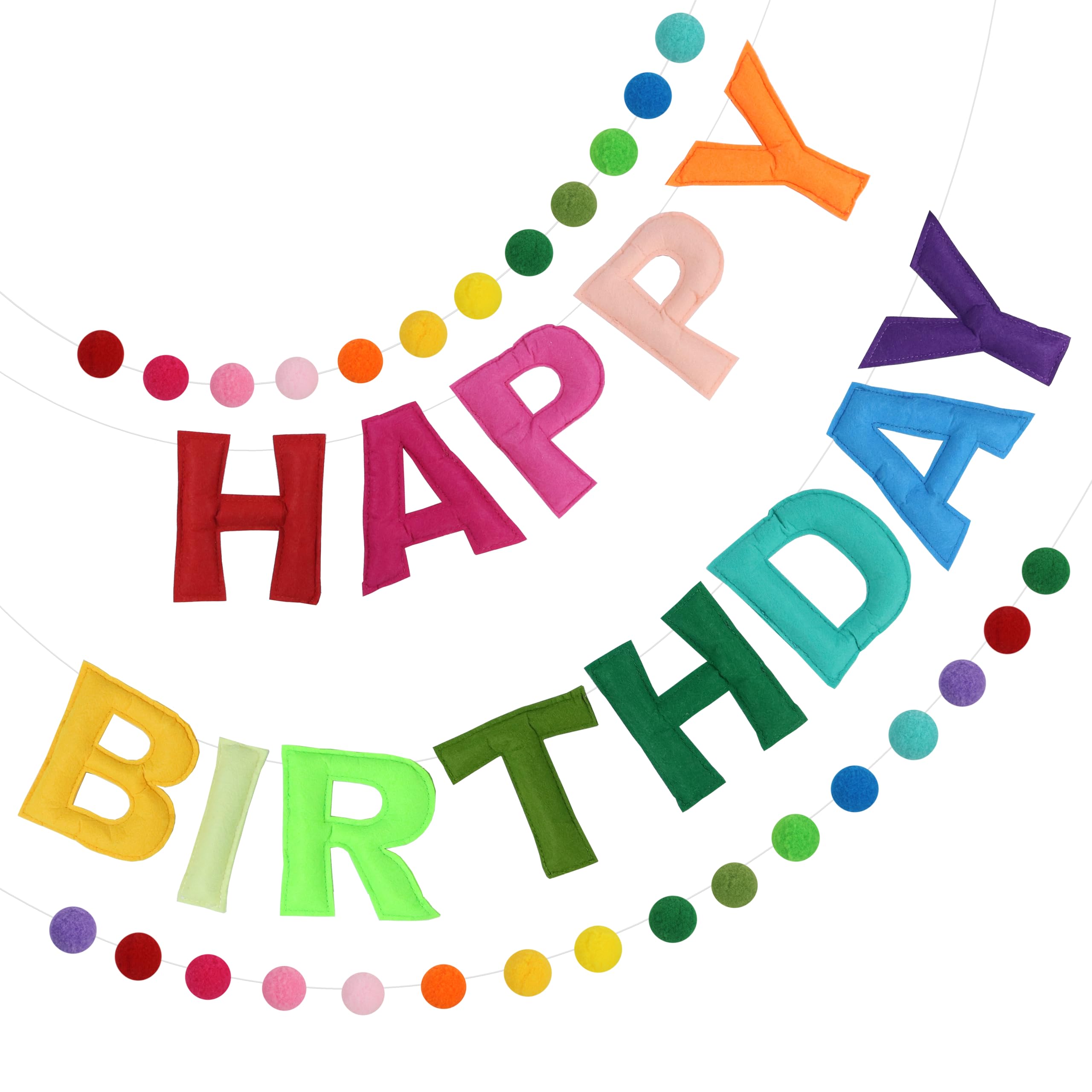 Pre-Strung 3D Felt Happy Birthday Banner,Rainbow Birthday Decoration