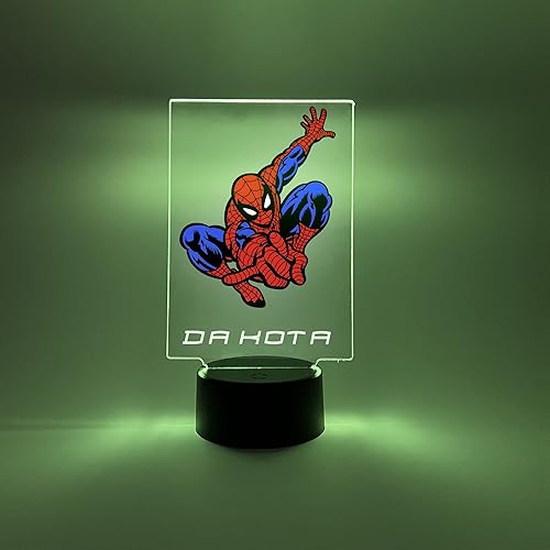 Miniatura 2 de Mirror Mania Store Lámpara de mesa LED con luz LED de superhéroe de araña, grabada gratis, hecha a pedido, decoración de habitación del hogar,