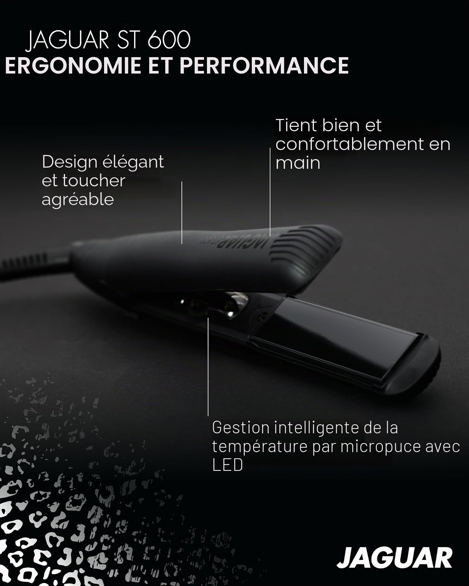 JAGUAR Fer à lisser ST 600 Black | Lisseur avec réglage continu de la température | Plaques chauffantes arrondies & montées sur ressorts pour lisser & boucler | par un professionnel pour toi