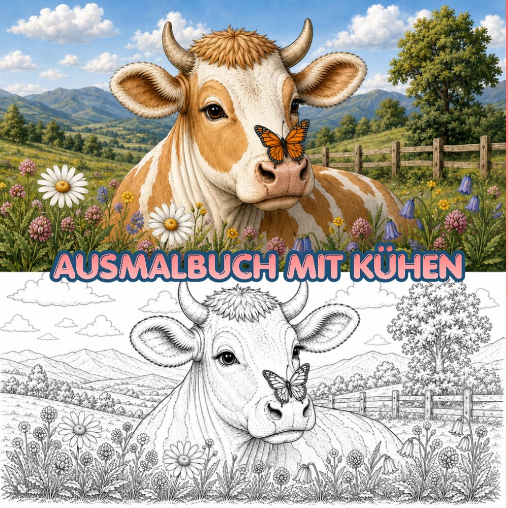 Ausmalbuch mit Kühen: Entspannender Malspaß mit niedlichen Kühen für Kinder und Erwachsene, Liebevoll gestaltete Kuh-Motive zum Ausmalen, Entspannen und Kreativ sein
