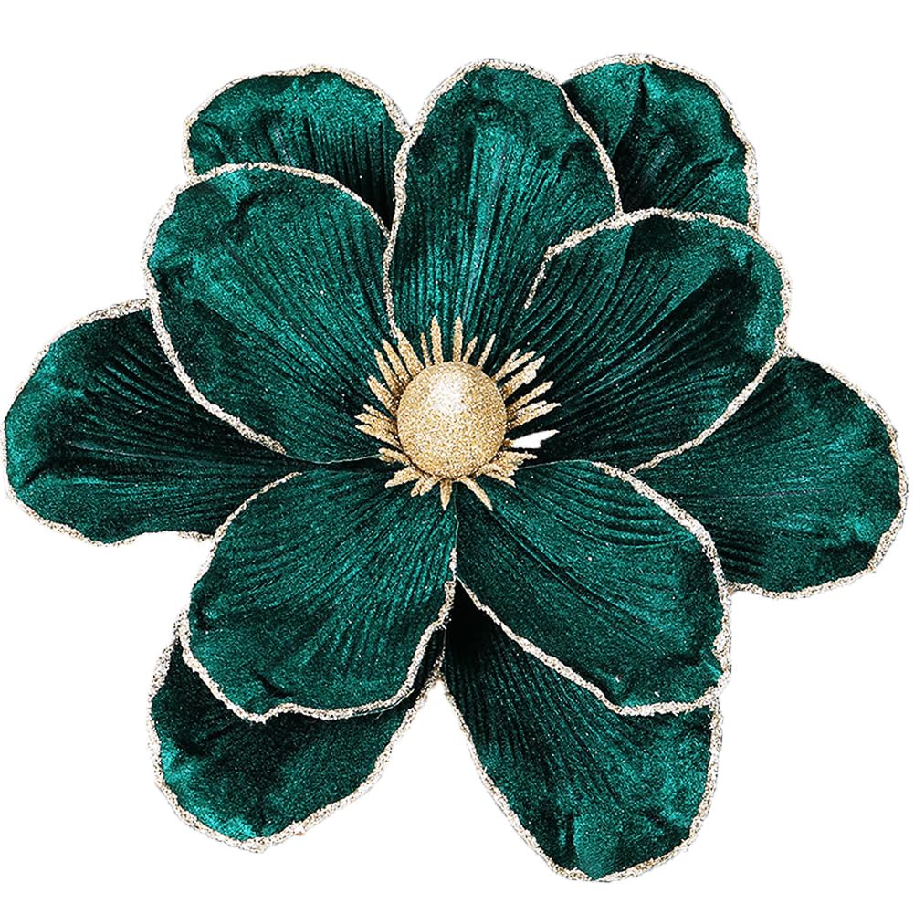 Fleurs de magnolia artificielles paillettes velours vert déco sapin Noël et mariage