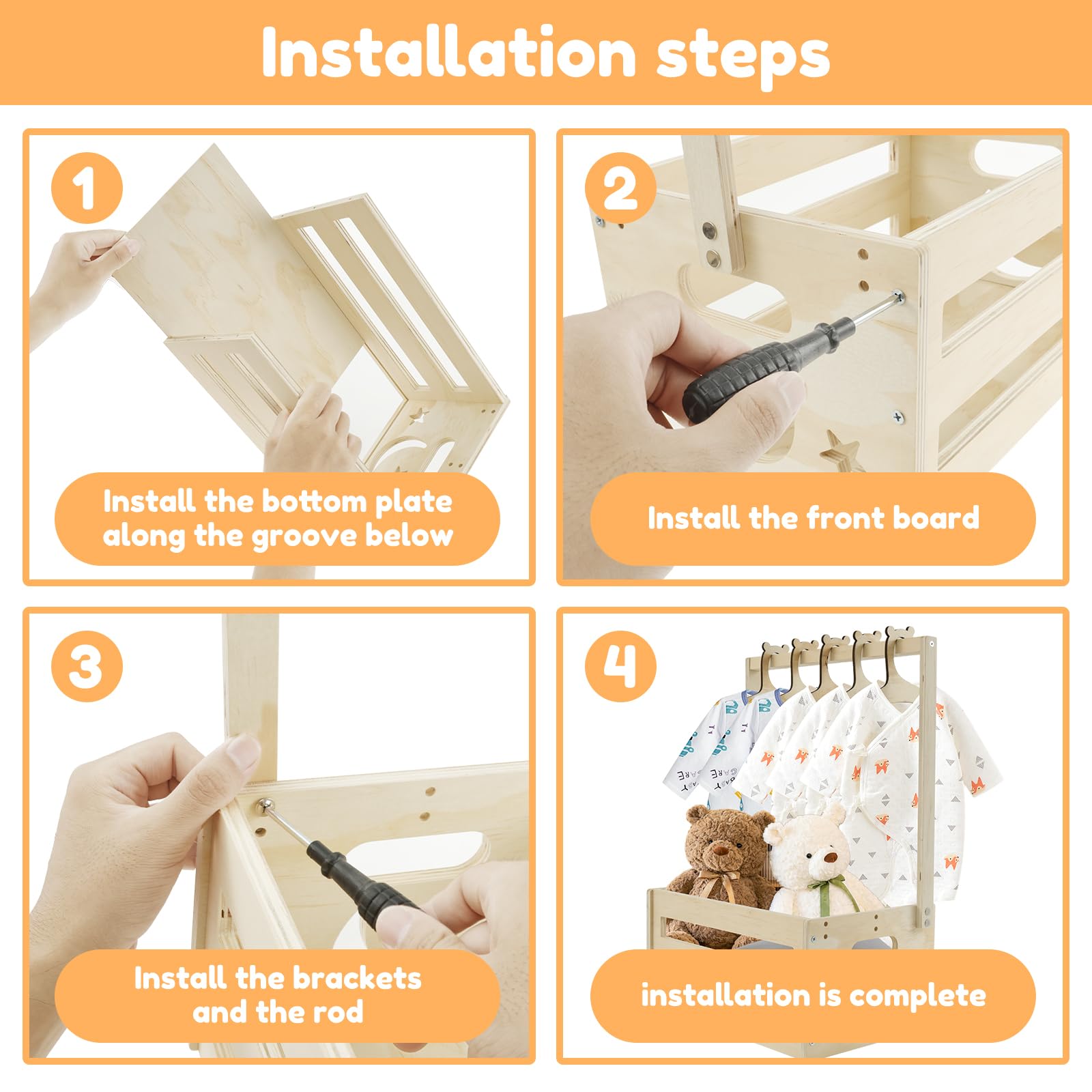 Panier Rangement Bébé Avec Roulettes – Caisse En Bois Décorée, Idéale Pour Baby Shower Ou Chambre