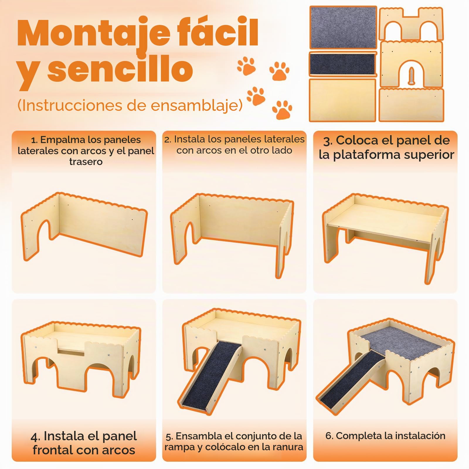 Escondite para Conejillos de Indias, Juguete de Madera con escaleras y esteras, 2 Animales pequeños, esconde y Castillo para hámsters, Conejos y Chinchillas