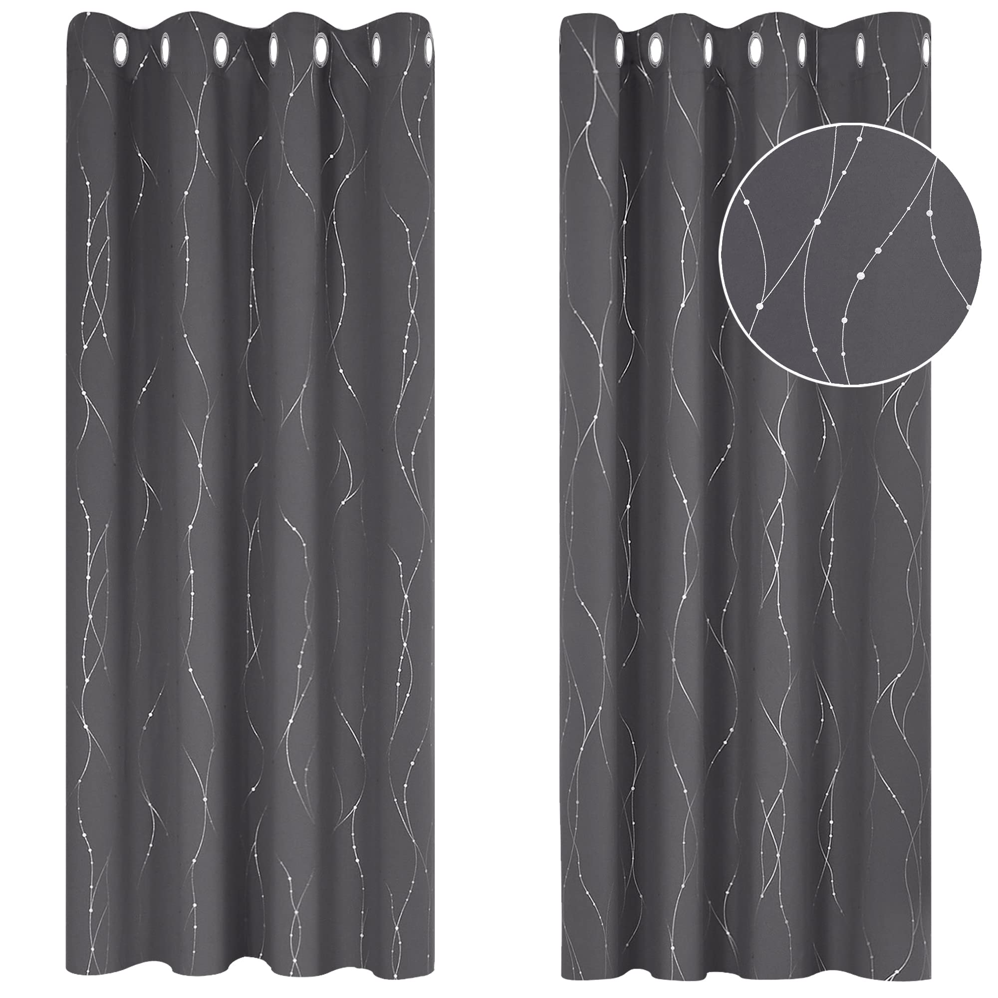 Deconovo Decorative Silver Dotted Line Foil Printed Blackout Curtains Thermal Insulated Curtains Eyelet Curtains for Baby Nursery 52 x 54 Inch Light Grey 2 Panels — view 25