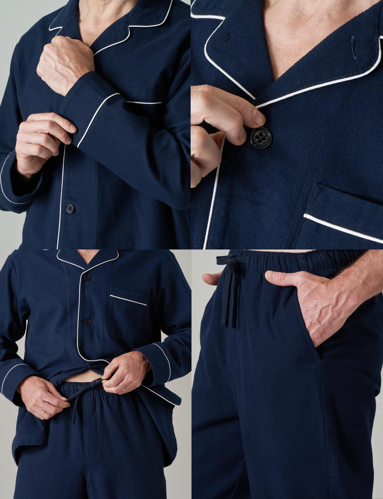 LAPASA 100% Cotone Flanella Completo Pigiama da Uomo a Quadri con Tasche e Coulisse, Set Maglia & Pantaloni M95