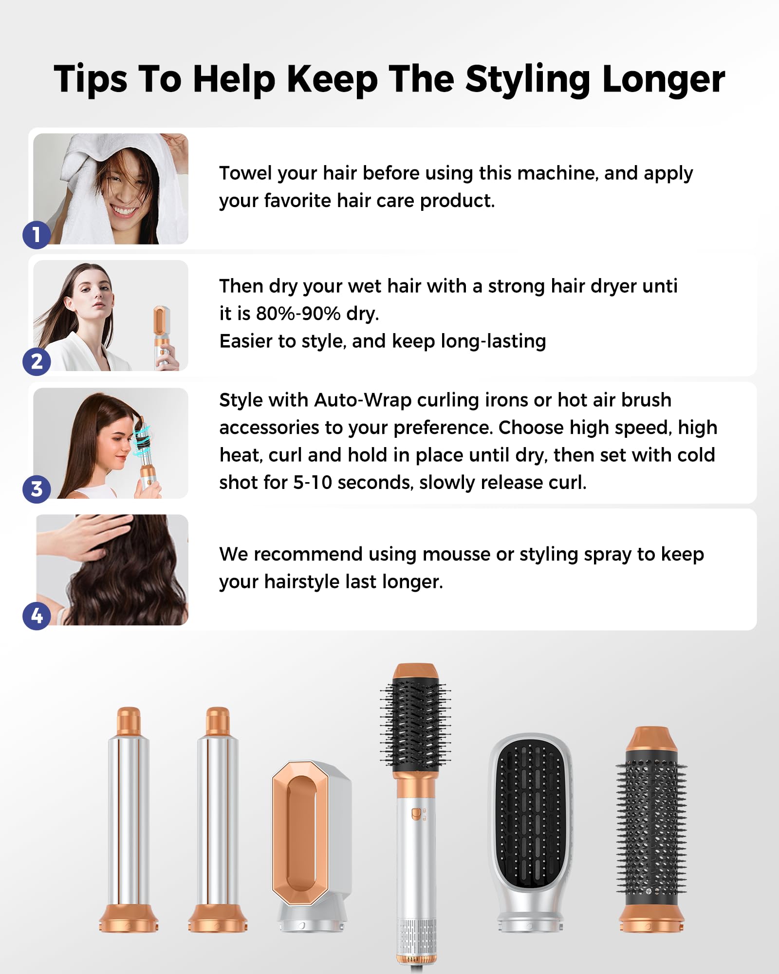 MogaWave Pro Hair styler 6 en 1 Air styler 1000 W Multi Haarstyler mit Haartrockner Rundbürstenföhn Warmluftbürste Föhn Föhbürste Föhbürste automatisch Luft-Lockenstab Haarglätter Bürste Volumenbürste