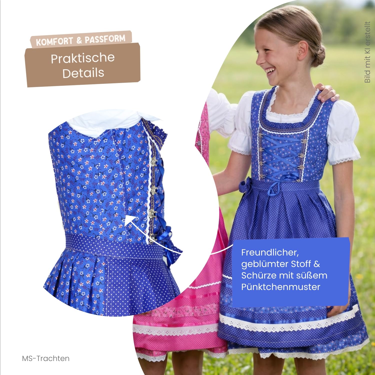 Mädchen Dirndl Carina Kinderdirndl Kinder Dirndl Trachtenkleid 3 teilig