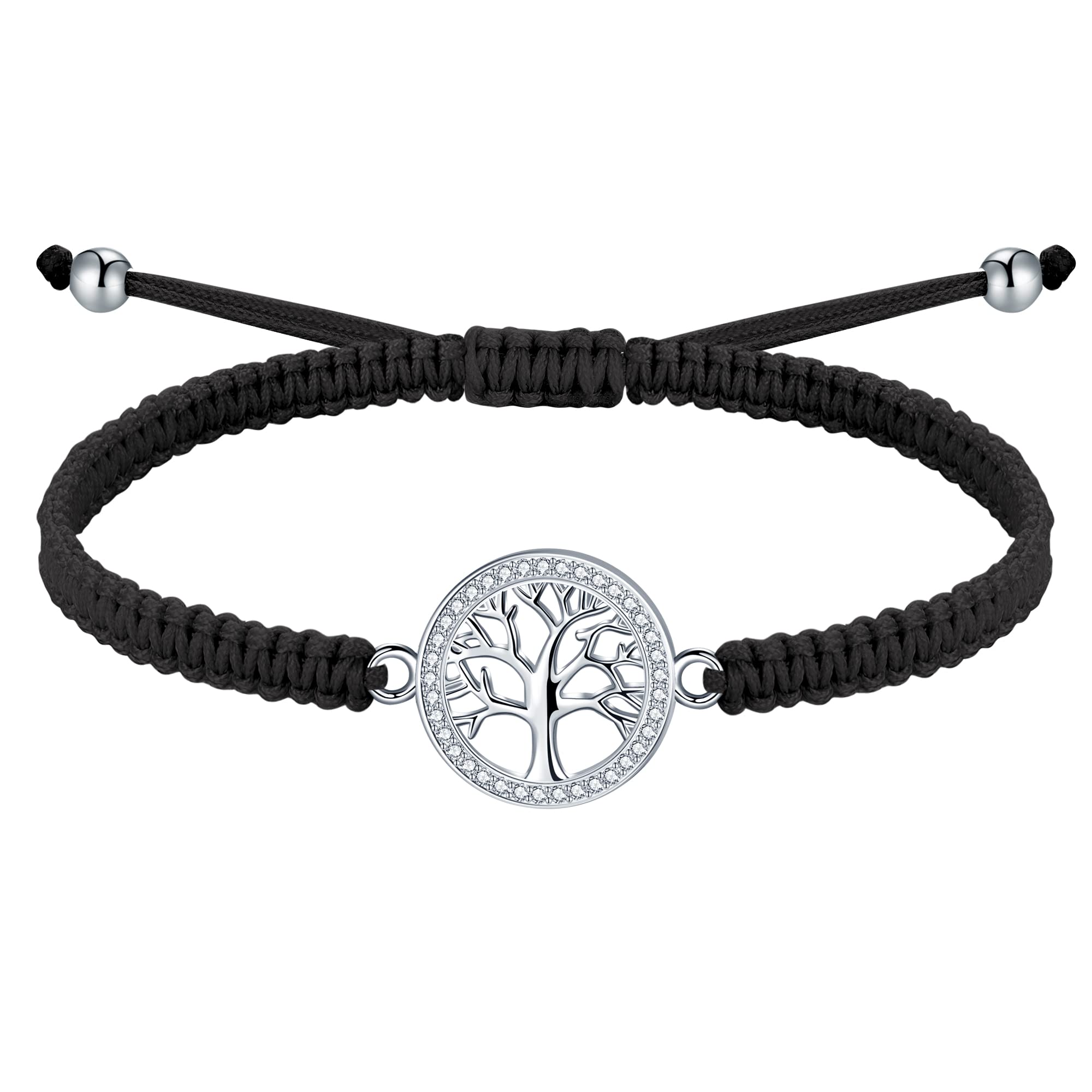 J.Endéar Damen Armband Silber 925 Handgeflochten, Lebensbaum Böser Blick Glück Schnur Armband, Viel Glück Schmuck Amulett Geschenk für Mädchen