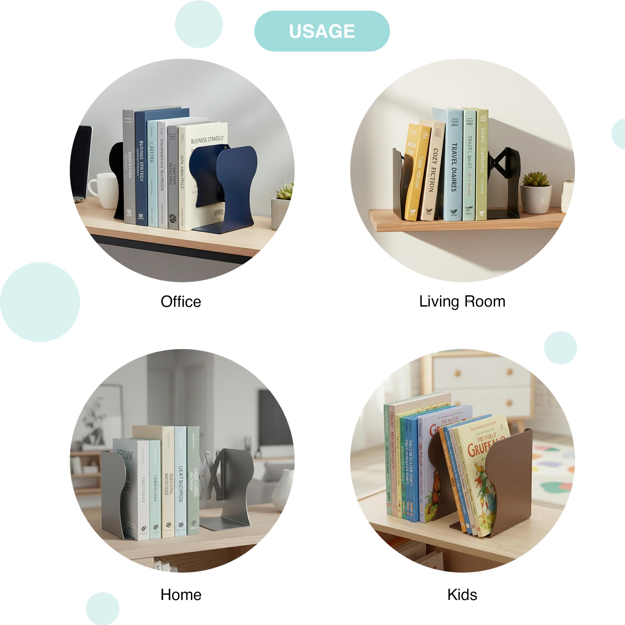 oddpod™ Premium Expandable Metal Bookends for Office Decor/Book Shelf/Living Room/Home Décor 6038 7.5"- Grey 3