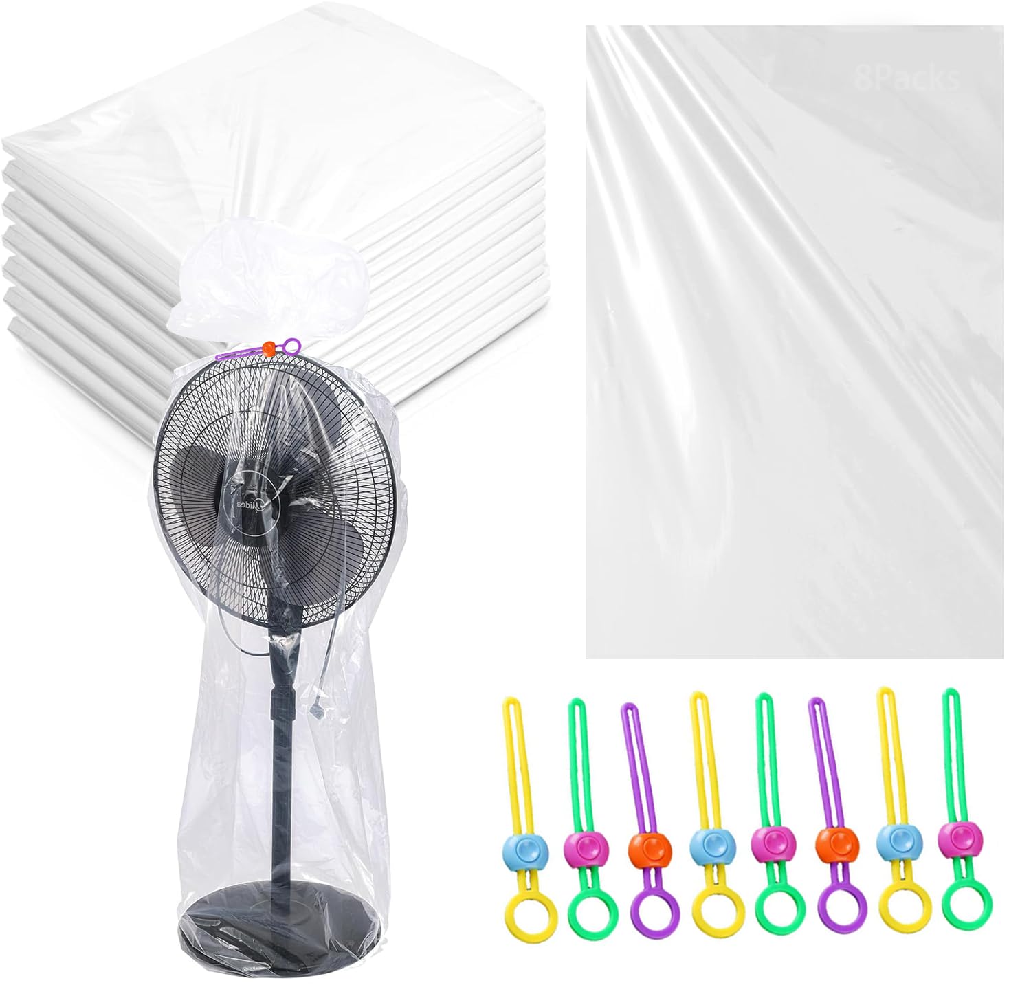 CasRmia Extra Large Storage Bags，8 Pcs 51InX59In Dustproof Plastic Bags Clear Plastic Storage Bags Ideal for Home Office Travel Dust-Resistant&Extra-Large Capacity and 8 Storage Ropes (130cmX150cm)