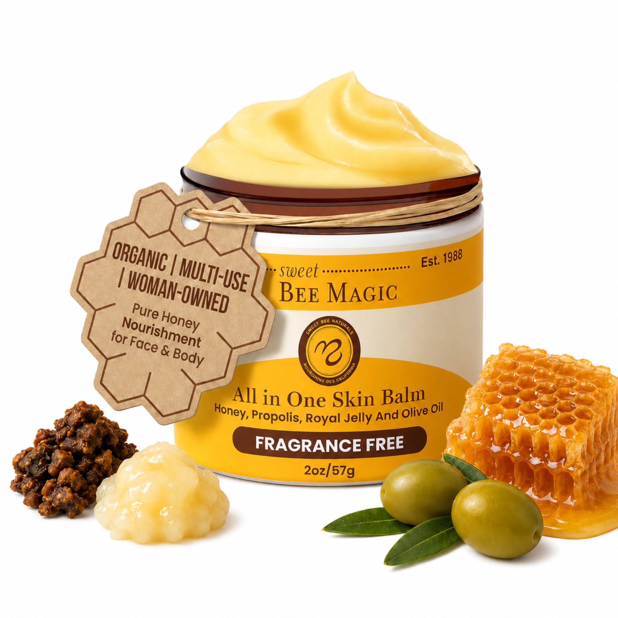 Sweet Bee Magic Organic Honey Bee Balm for Face, Skin & Body - All in One Honey Balm - Beeswax Body Moisturizer - All Natural Aid - 1 jar (2oz) Product Image 1