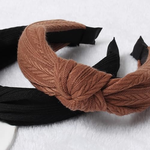 Miniatura 3 de Diademas anudadas de moda para mujer, diadema antideslizante de color natural para mujer, 2.7 pulgadas de ancho, linda diadema para niñas de otoño e