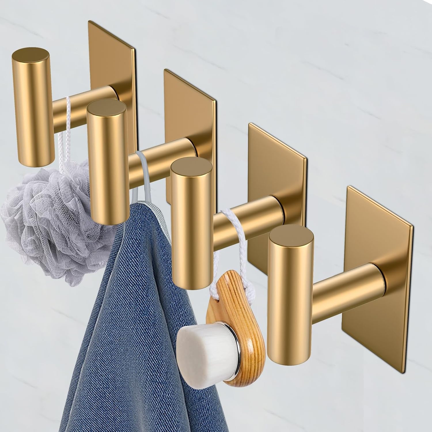 Gold T Shape Self Adhesive Hooks Heavy Duty 6kg Stainless Steel 4 Pack