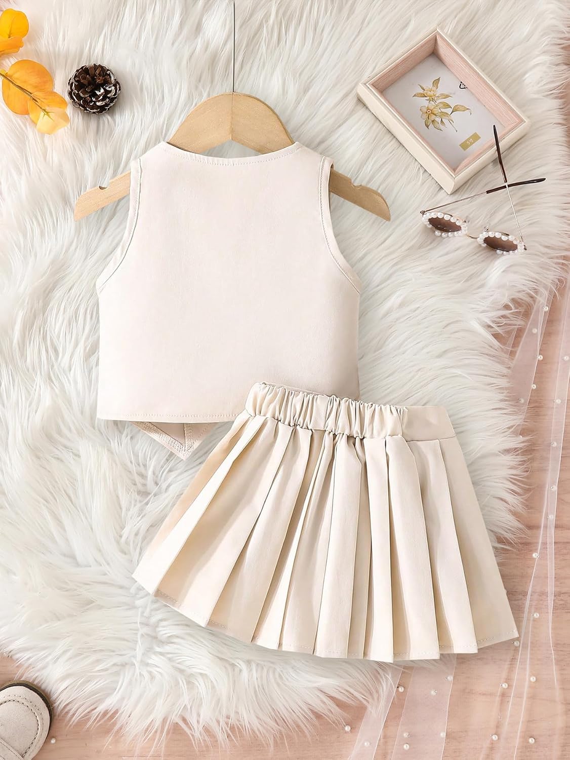 Baby Girls Summer 2 Piece Outfits Sleeveless Button Vest V Neck Tops and Pleated Skirt Clothes Set for Toddler 6M-3Y